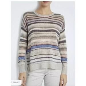 INHABIT Sz M Sweater Striped Open-Weave Soft Cashmere Linen Blend